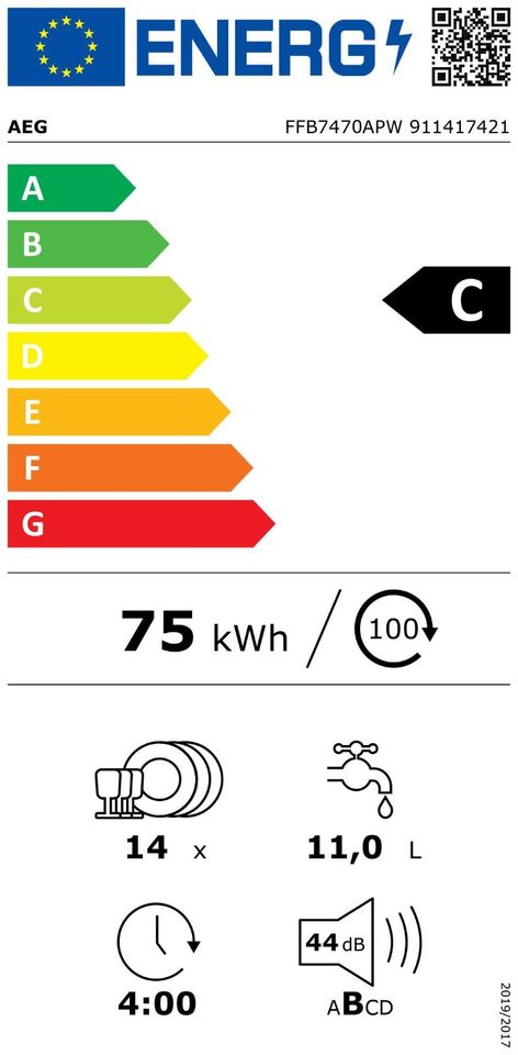 AEG Standgeschirrspüler Serie 7000, FFB7470APW 911417421 in Steinbach