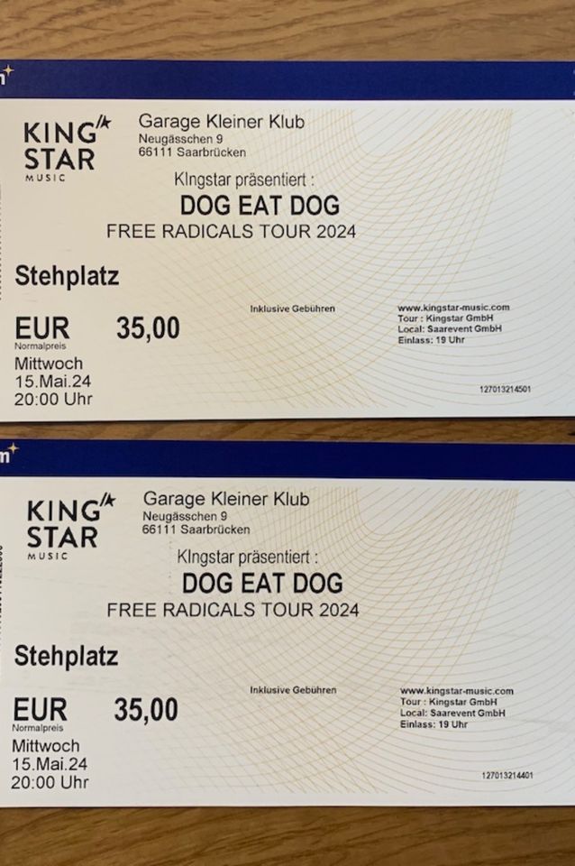 2 Tickets für Dog Eat Dog Konzert am 15.5.2024 in Saarbrücken in Saarbrücken