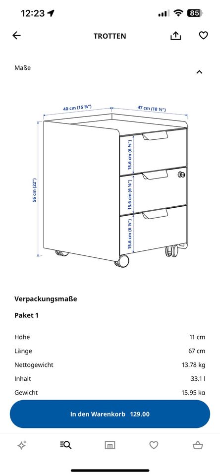 Ikea Trotten Bürocontainer Nachtschrank in Limburgerhof