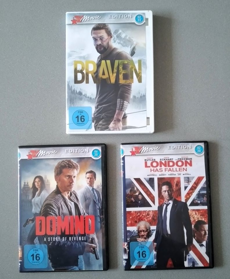 3 Film-DVDs: BRAVEN, DOMINO a story of revenge,London HAS FALLEN in Düsseldorf