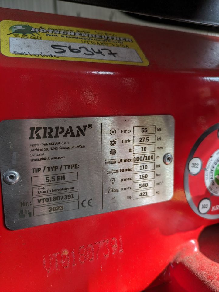 Forstseilwinde - Krpan 5,5EH Zugkraft 55 kN (5,5 t) in Schorfheide