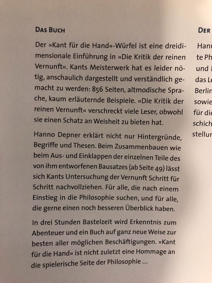 Kant für die Hand basteln und Buch in Bochum