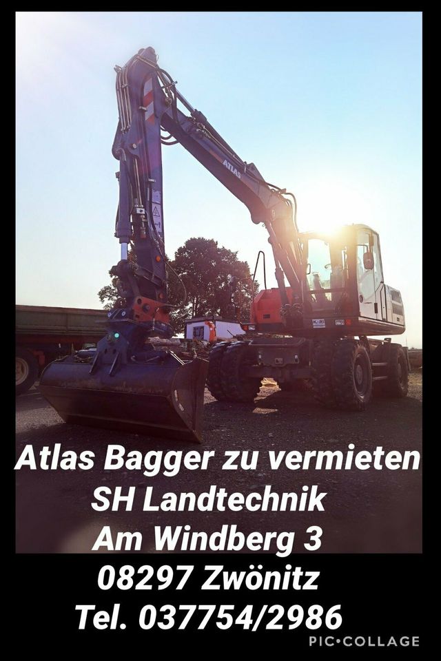 Vermietung Bagger Atlas 14 t, Tagesmiete oder Wochenmiete in Zwoenitz