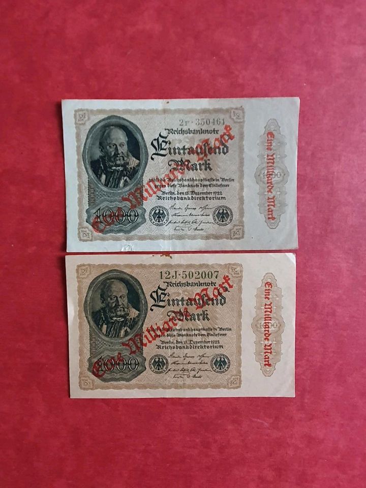 Alte deutsche Banknoten, Reichsbanknoten, historische Geldscheine in Radebeul