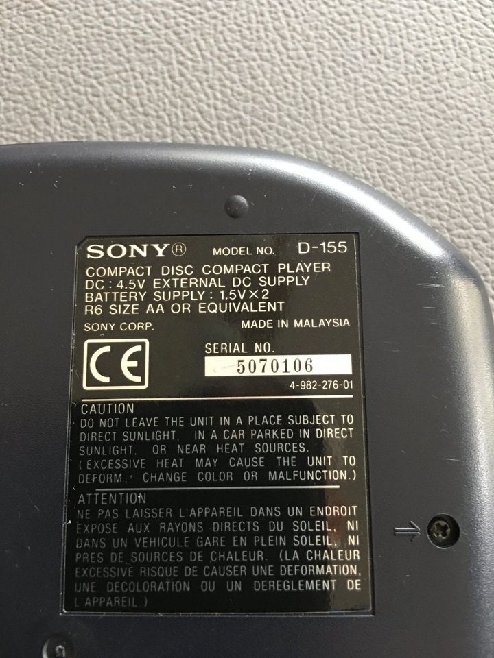 Sony Discman CD Compact Player D-155 Digital mit Tasche defekt in Achim