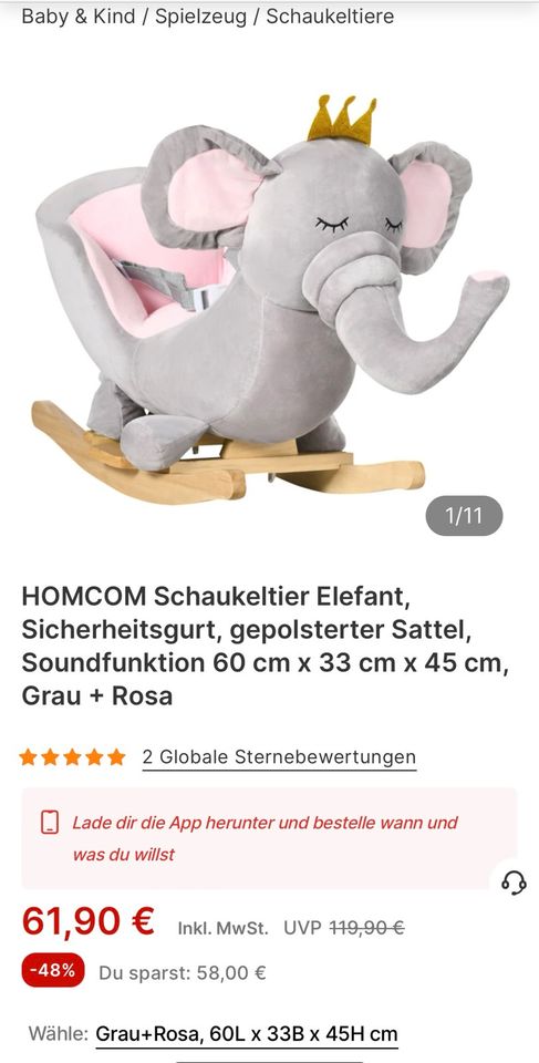 Schaukeltier Elefant von HOMCOM, NEU in Berlin