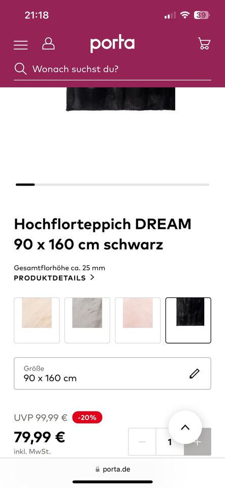 Hochflorteppich DREAM 90 x 160 cm schwarz Teppich in Herzogenrath