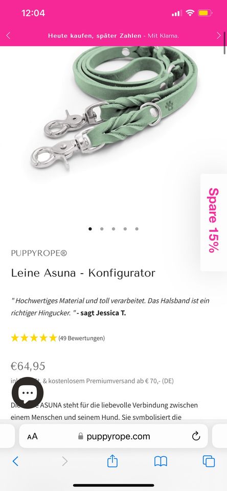 Puppyrope Halsband 50cm und Leine / Leder in Tostedt