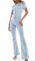 ASOS DESIGN - Stretch-Jumpsuit im 70er-Stil aus Denim in Hellblau Nordrhein-Westfalen - Meinerzhagen Vorschau