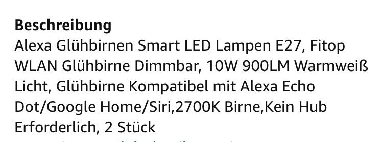 2 Stück Alexa Glühbirne Smart LED Lampe E 27 in Bremen