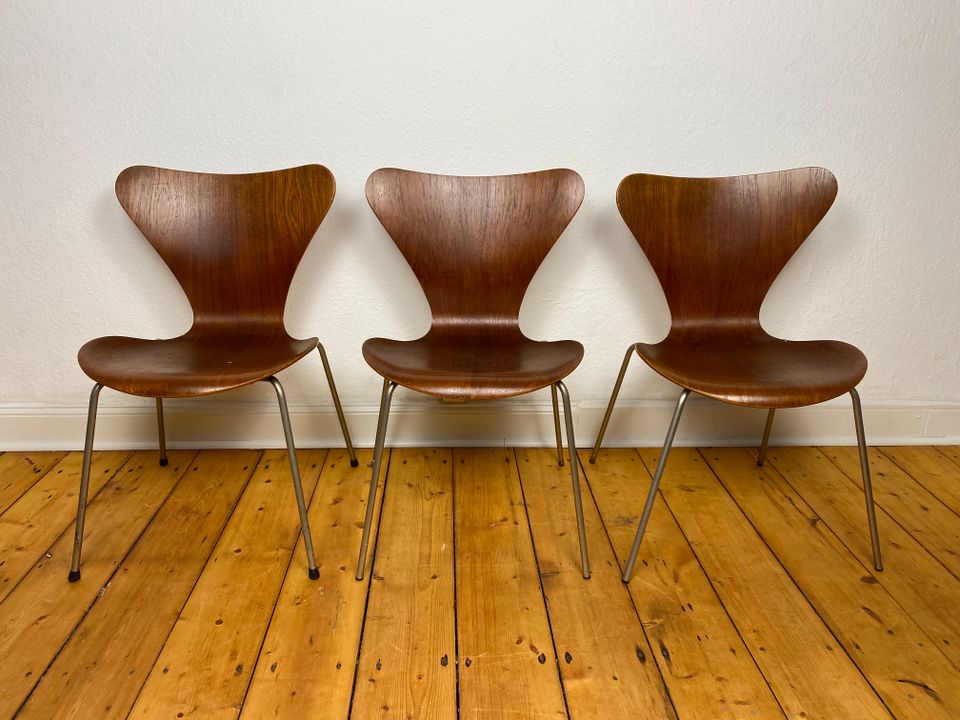 3er Set Arne Jacobsen 7 Chairs Fritz Hansen 1st Edition 50er Teak in Wuppertal