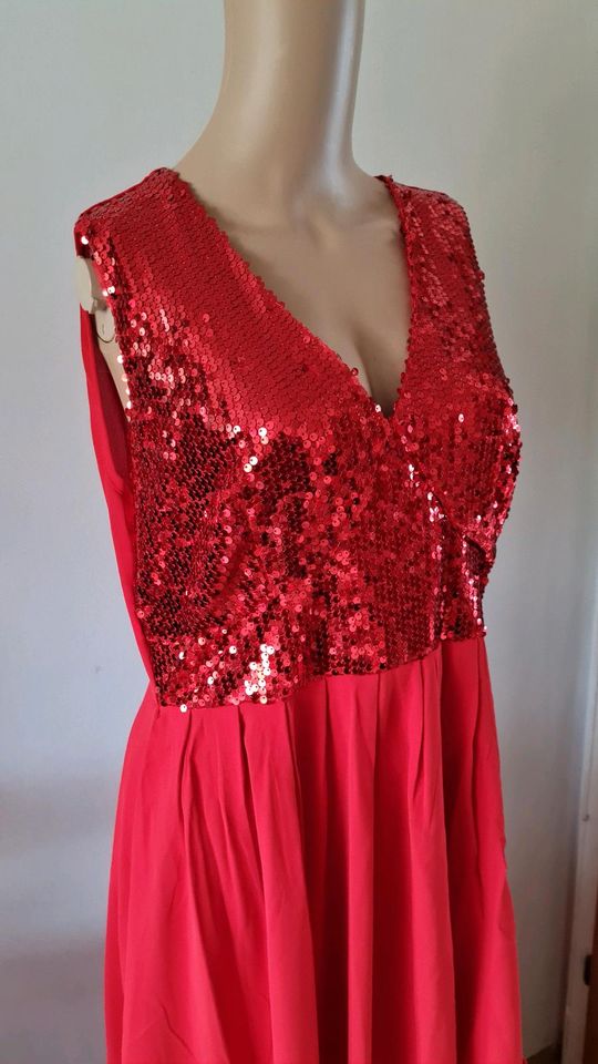 Rotes Maxikleid mit Pailletten, Gr L in Uhldingen-Mühlhofen