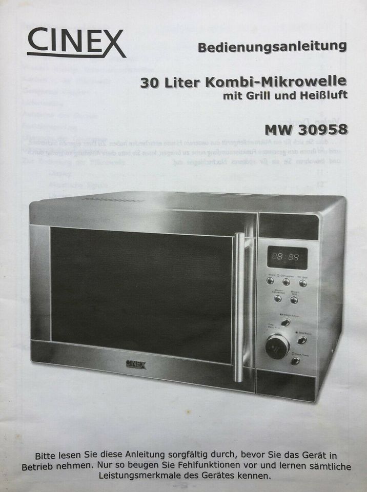 Mikrowelle Bedienungsanleitung CINEX 30958 in Kr. München - Garching b  München | Haushaltskleingeräte gebraucht kaufen | eBay Kleinanzeigen ist  jetzt Kleinanzeigen