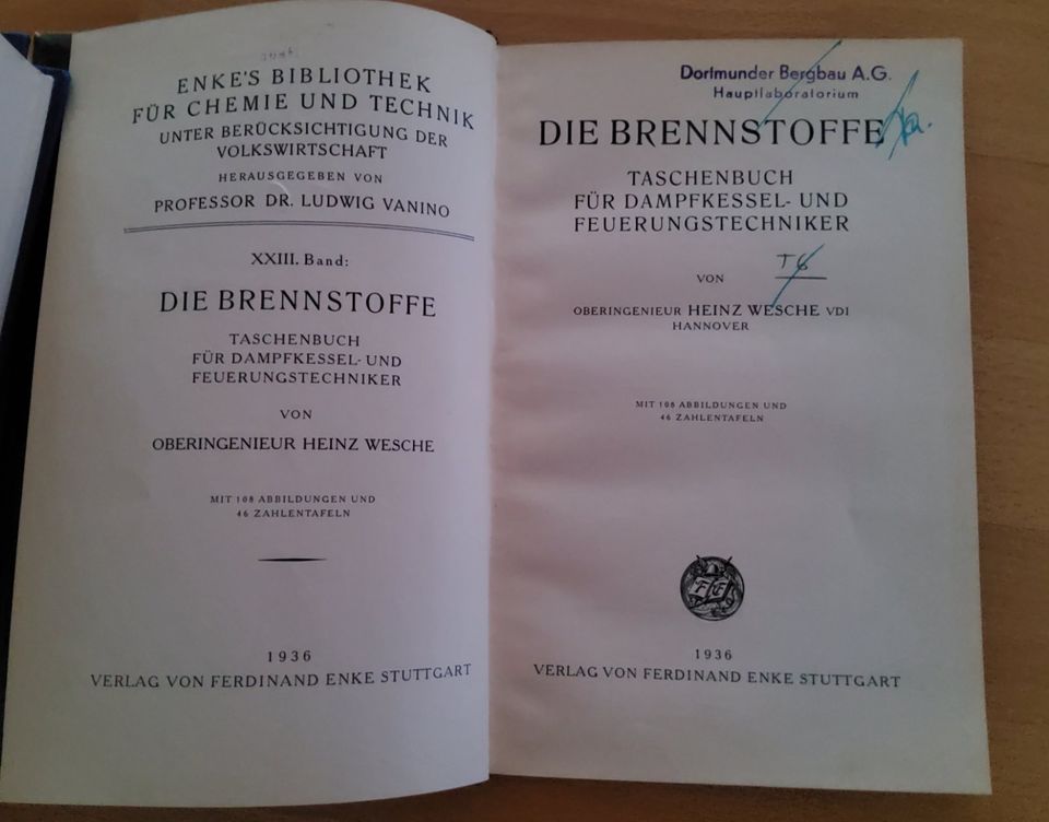 Enke's Bibliothek für Chemie und Technik 23.Band"Die Brennstoffe" in Recklinghausen