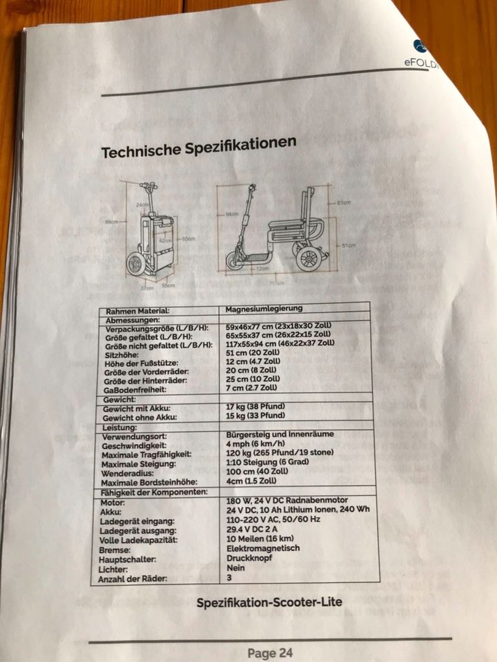 Elektromobil Faltscooter eFOLDi in Weinheim