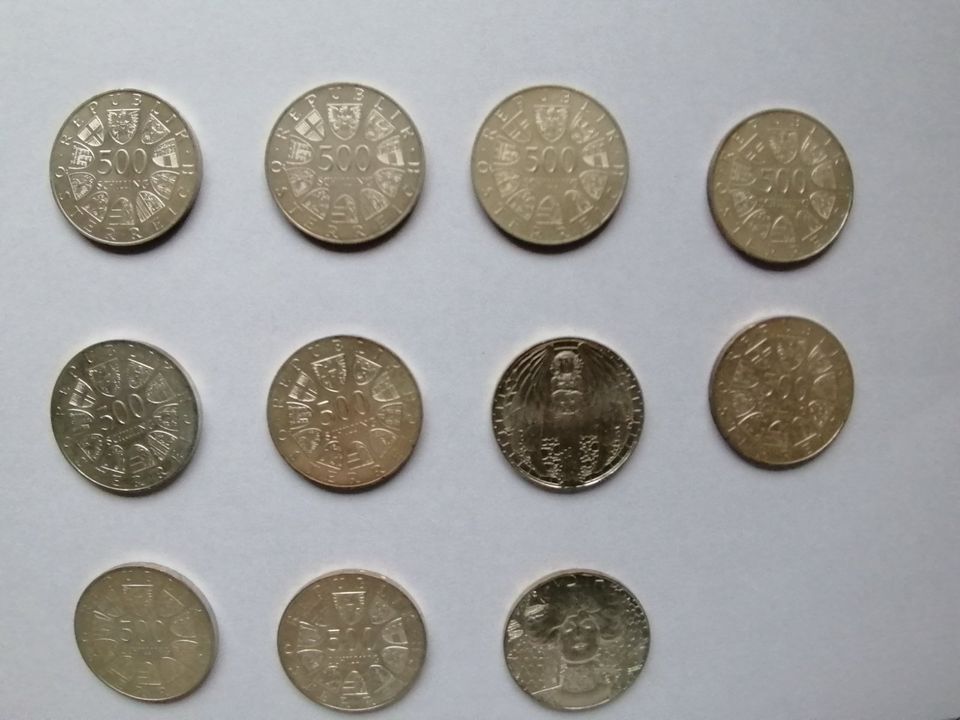 500 Österreich. Schillinge Gedenkmünzen in st. Silber - 11 Stück in Wallenfels