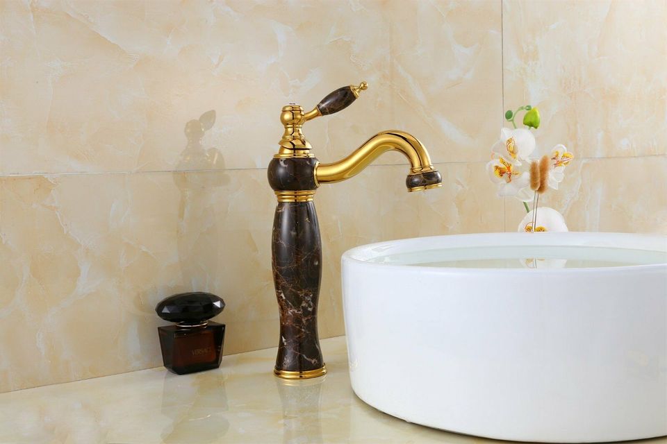 Wasserhahn Retro Marmor Gold Badezimmer Armatur Einhandmischer in Zschopau