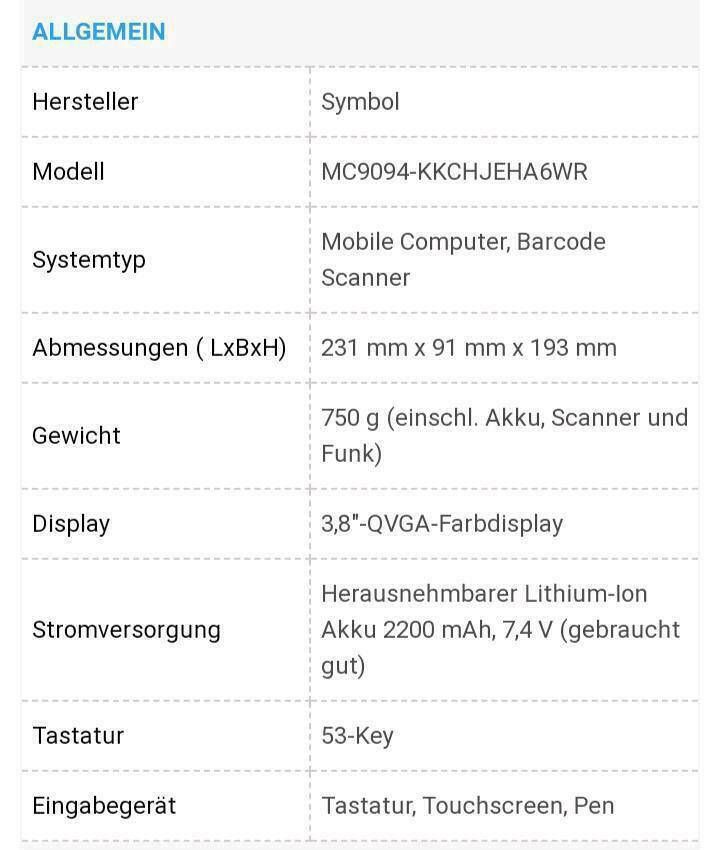 Barcode Scanner Motorola MC9094, MDE, Mobile Datenerfassung in Frankenberg (Eder)