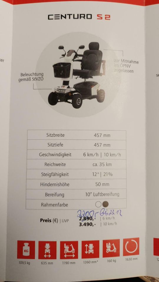 Top Neuware 6 km/h Centuro S2 Elektromobil Seniorenmobil Scooter in Stockach