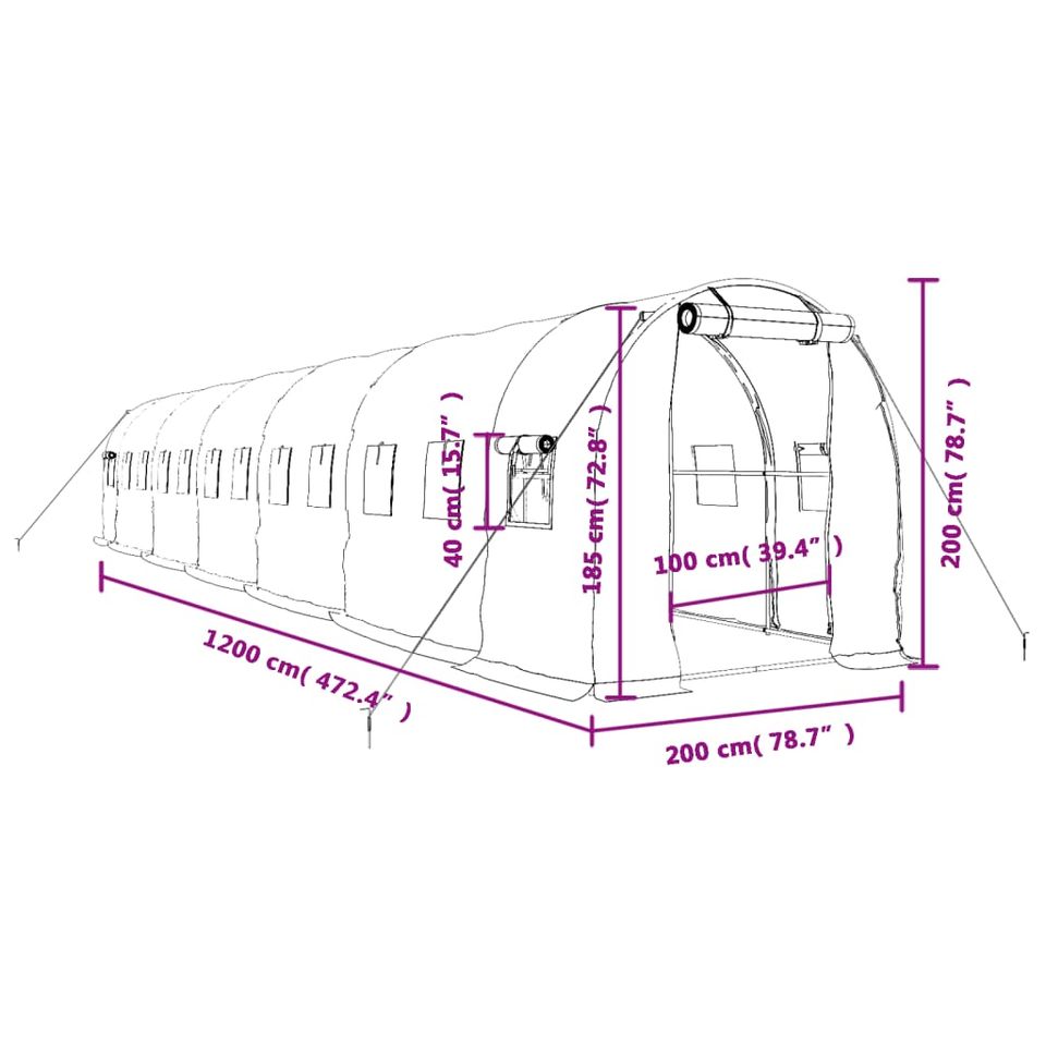 Gewächshaus in Grün und Weiß 24m² 12x2x2m in Rülzheim