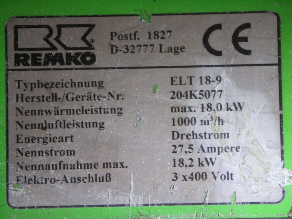 Remko Elektroheizer Bauheizer Elektrolüfter 18kW, 400V in Döbeln