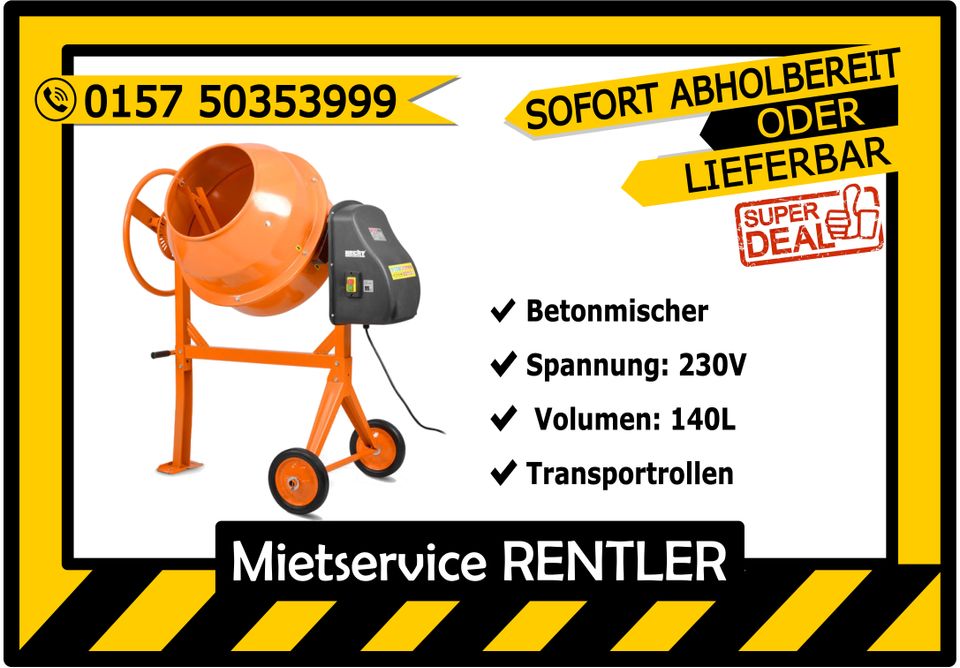 Betonmischer 140L / 230 Volt / 0,4 kW - mieten leihen in Wiesbaden