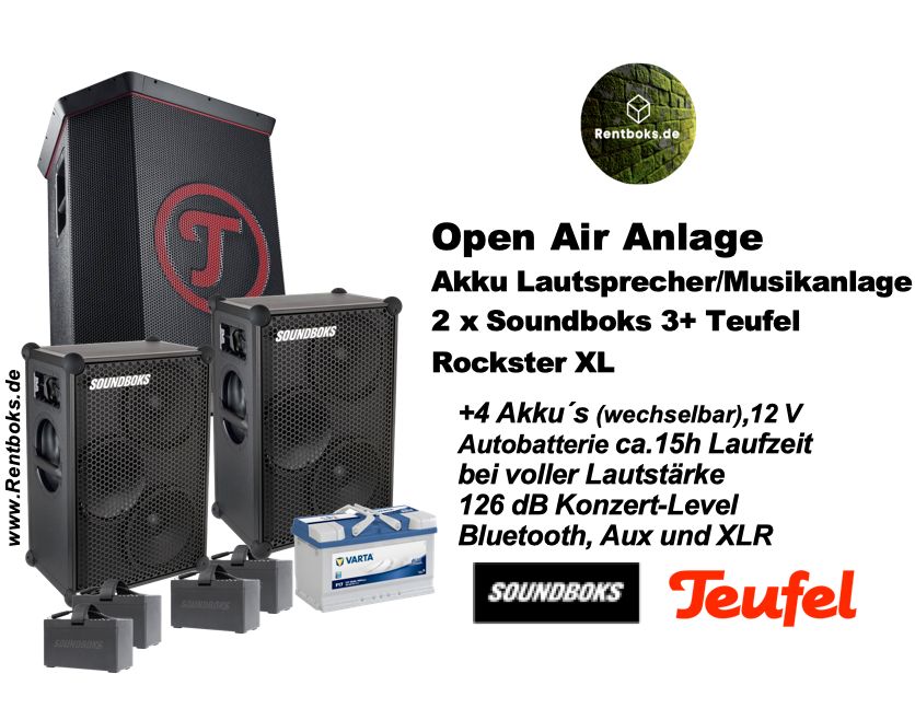 2 x Musikanlage | Soundboks 3 & 4 + Teufel Rockster Bluetooth Akku Lautsprecher PA Anlagen | Powerstation | Musikbox, Akku-Boxen | Stereoanlage Party Technik Verleih Pioneer XDJ JBL in Berlin