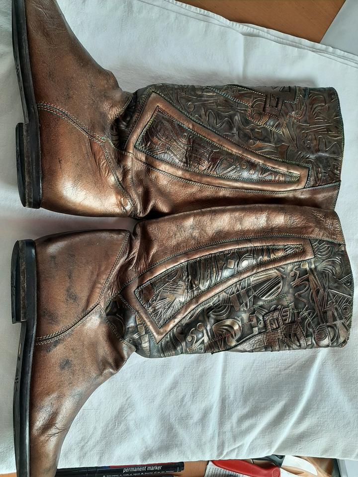 Lederstiefel,  dkl.gold-metallig,Lasercuts,Ganzjahresstiefel,G4,5 in Wetzlar