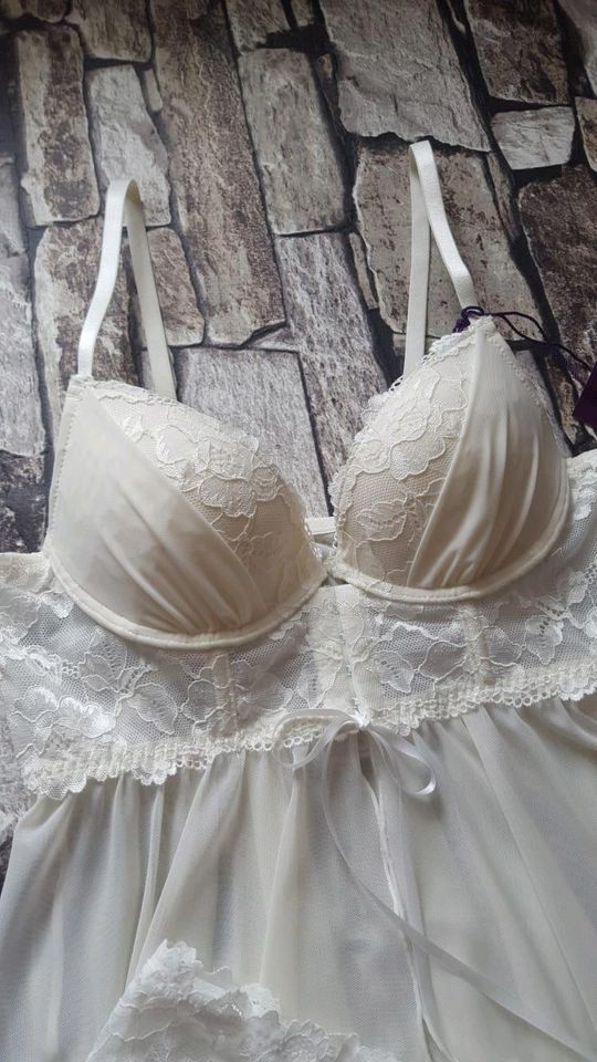 Lascana Negligé Push up Gr 70B Creme Babydoll + String in St. Egidien