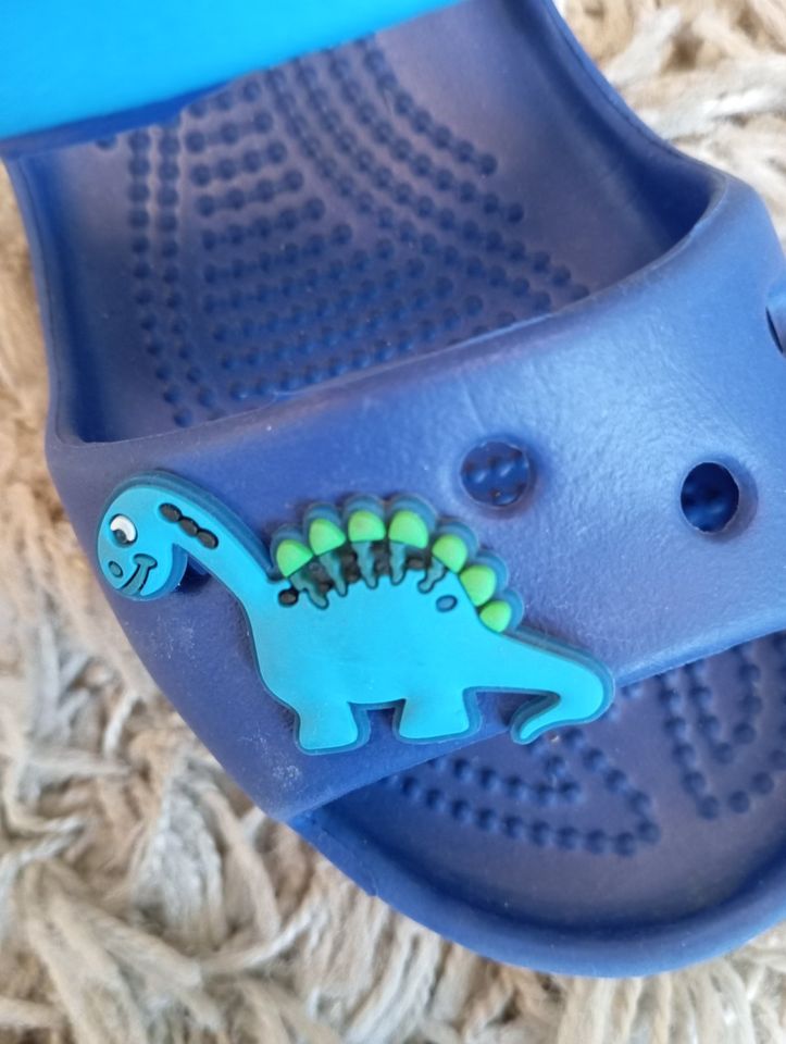 Blaue Badeschuhe mit Dino / Dinosaurier Crocs Größe 12 in Fellbach