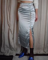 Maxi Rock Satin grau blau knöchellang Knopfleiste Asos XS Berlin - Neukölln Vorschau