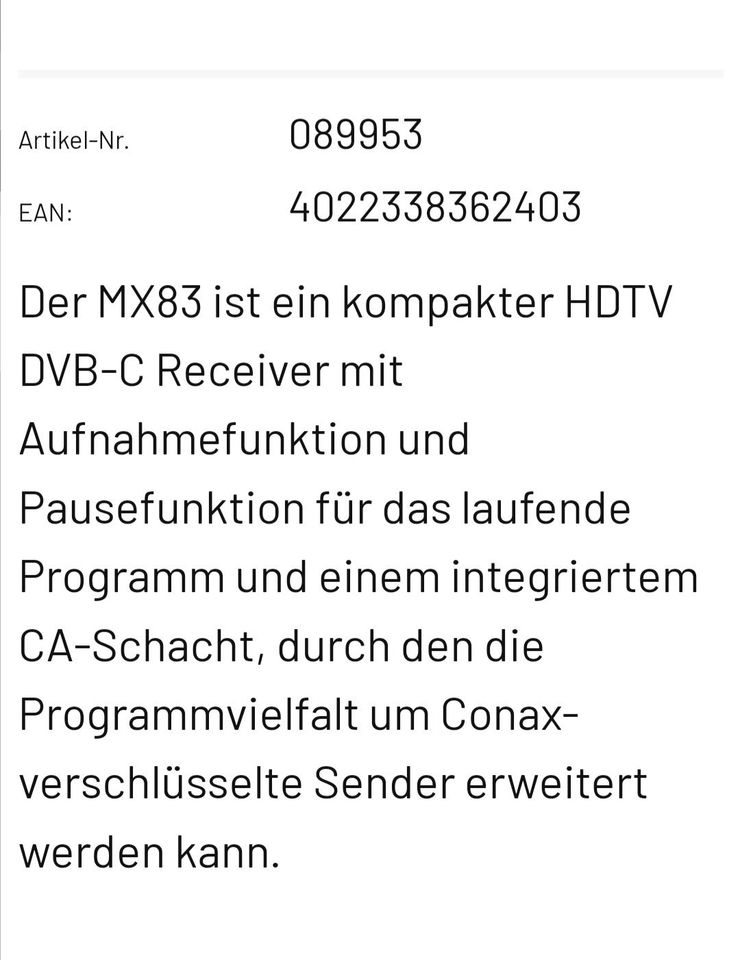 Receiver für Kabelfernsehen in Lichtenau