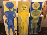 3 große Bilder einer Kunstausstellung, blau gelb grün Hessen - Trebur Vorschau