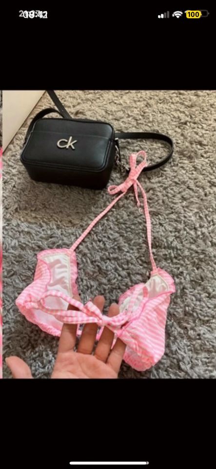 Bikini Oberteil Neckholder Gestreift Rosa weiß zum binden Uni in Berlin