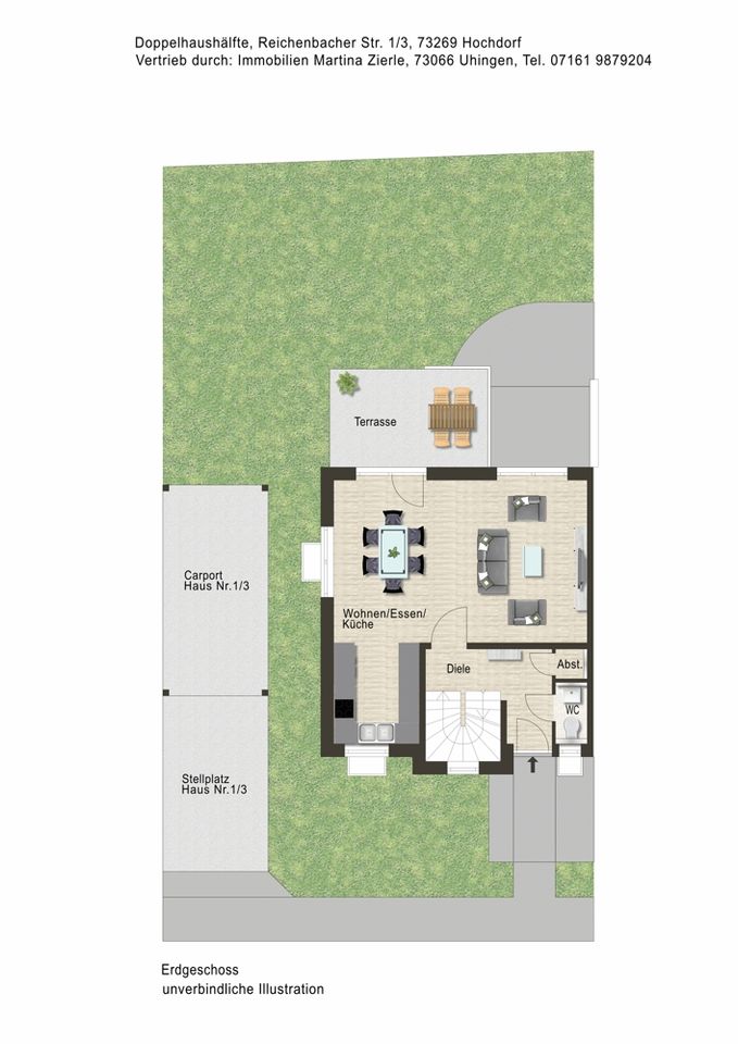 Neubauprojekt in Hochdorf, schöne DHH, 2 Terrassen, Balkon, Garten, KfW55, Carport und Stellplatz in Hochdorf