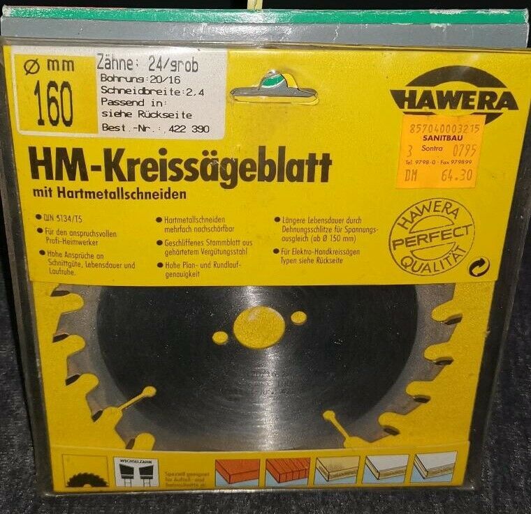 HAWERA HM Kreissägeblatt 160x20/16 24 Zähne grob NEU in Eschwege