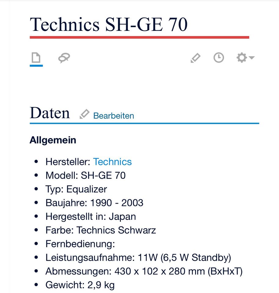 TECHNICS Stereo Graphic Equalizer SH-GE70 in Pleidelsheim
