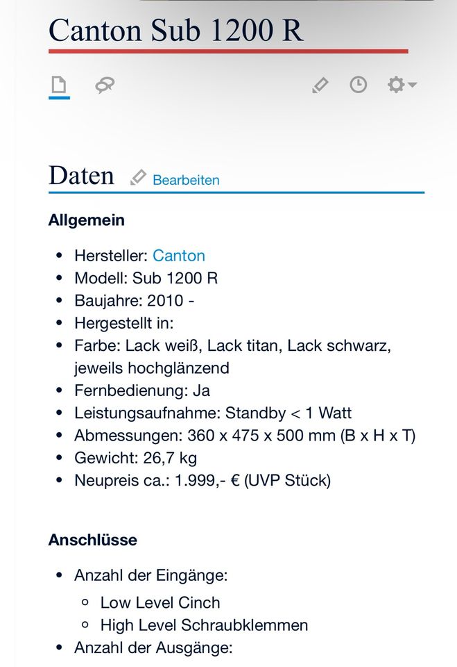 Canton Sub 1200 R Neuwertig Subwoofer in Rudolstadt