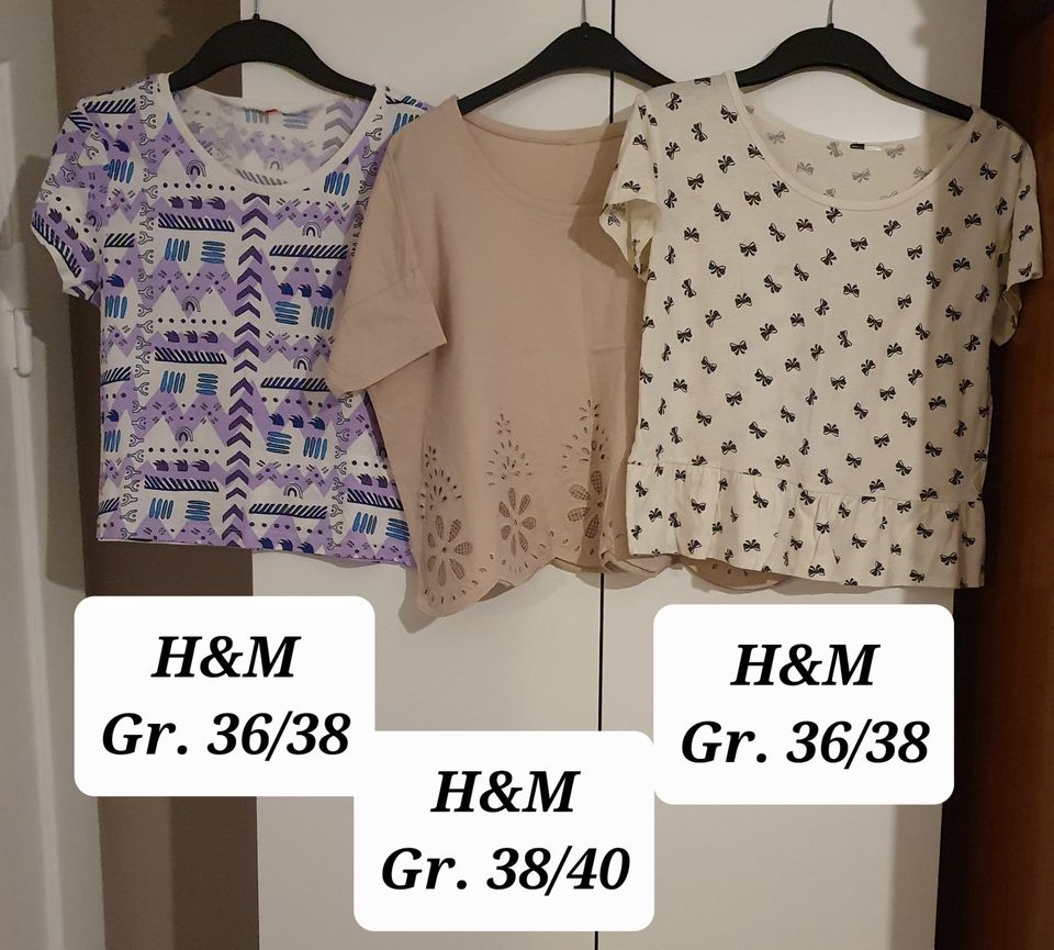 H&M Sommer Shirts Tops crop Baumwolle Viskose lila beige weiß in Berlin