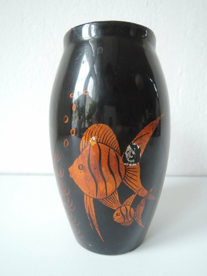 Blumenvase Vase Skalare Fische Keramik Schwarz Kupfer 70er in Berlin