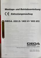 GEDA Zahnstangenaufzug Montage u. Betriebsanleitung Thüringen - Sonneberg Vorschau