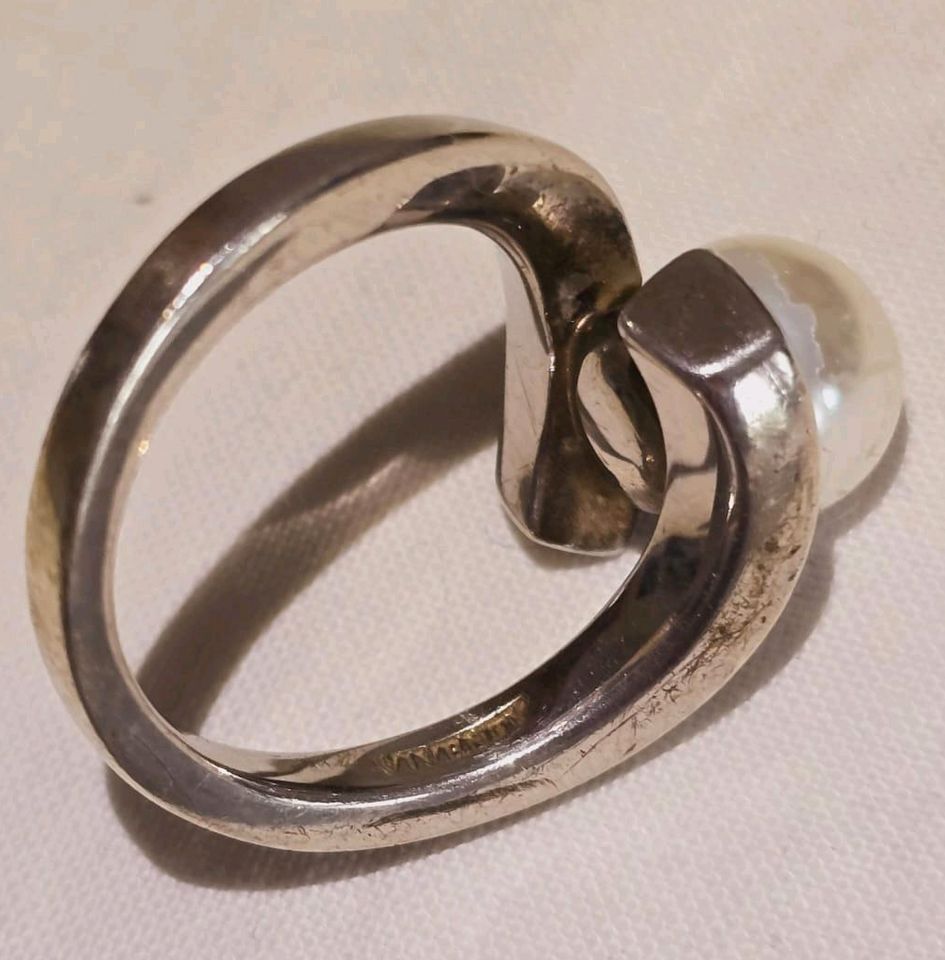 Massiver 925 Silber Ring mit Perle Schmuck in Moringen