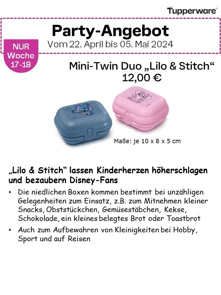 Tupperware Lilo & Stitch Duo Set in Sohren Hunsrück