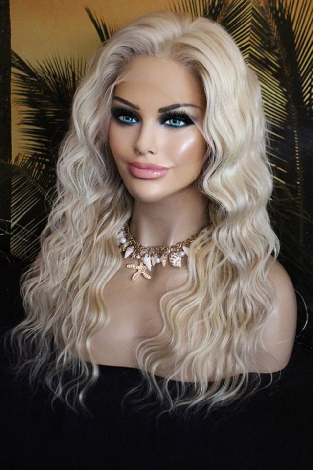 Perücke Echthaar Front Lace Wig ombre blond hellblond gewellt neu in Leipzig