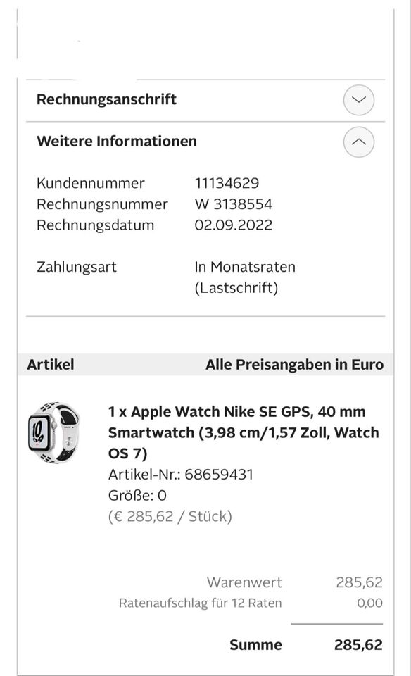 Apple Watch SE Nike Edition top Zustand + Garantie in Oberstenfeld