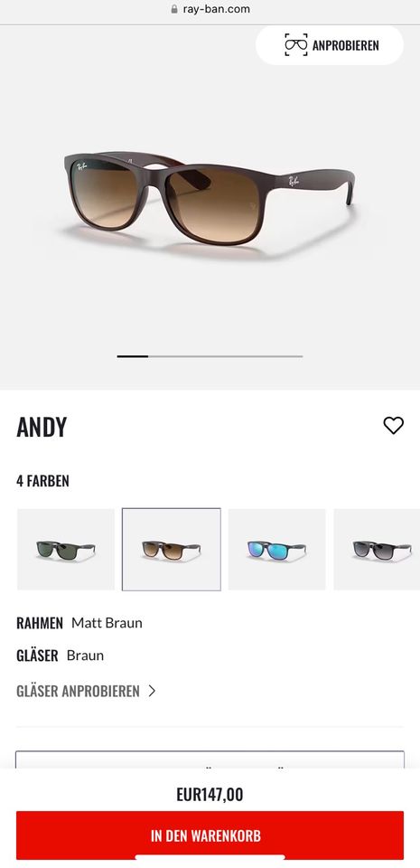 Das Sonnenbrillenmodell Ray-Ban RB4202 Andy in Aachen