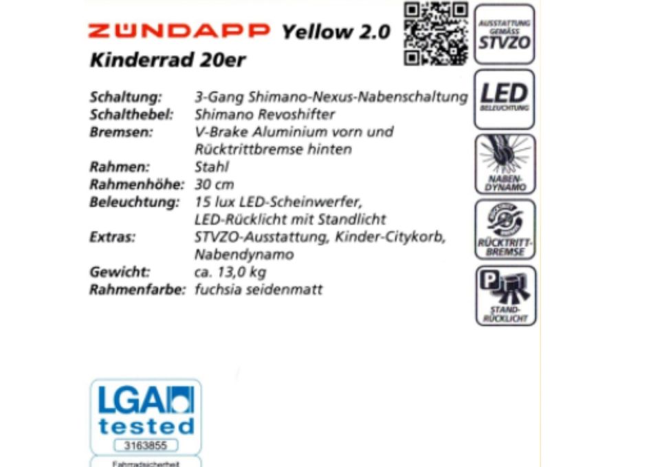 Biete 20er Kinderrad Zündapp yellow 2.0 zum Verkauf 180€  VB in Braunschweig