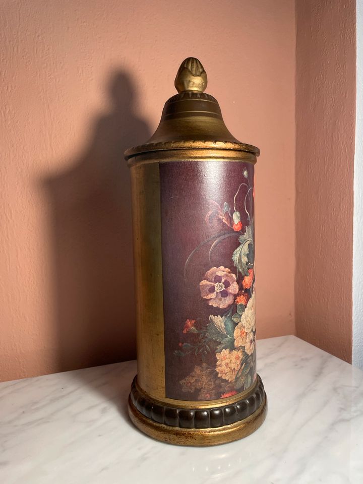 Alte antike goldene Porzellan Dose mit Blumenstrauß Rarität in Herne