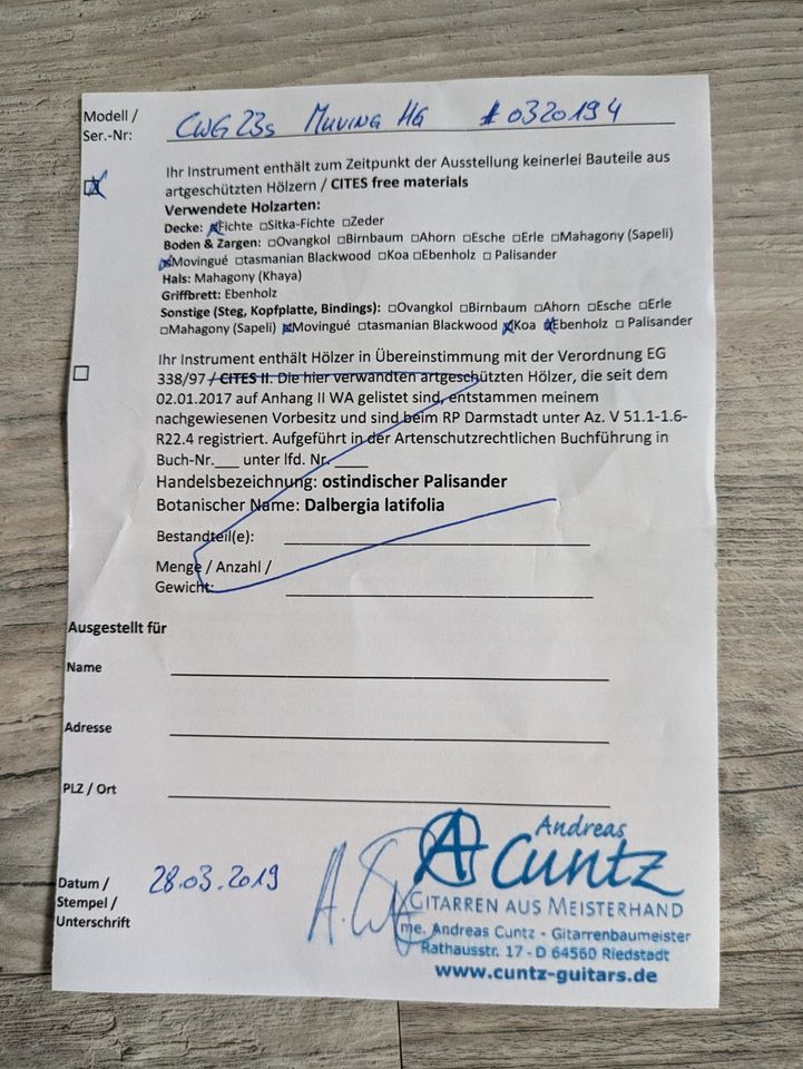 A. Cuntz Westerngitarre CWG 23s Muvinge HG Bj. 03/19 in Rendsburg