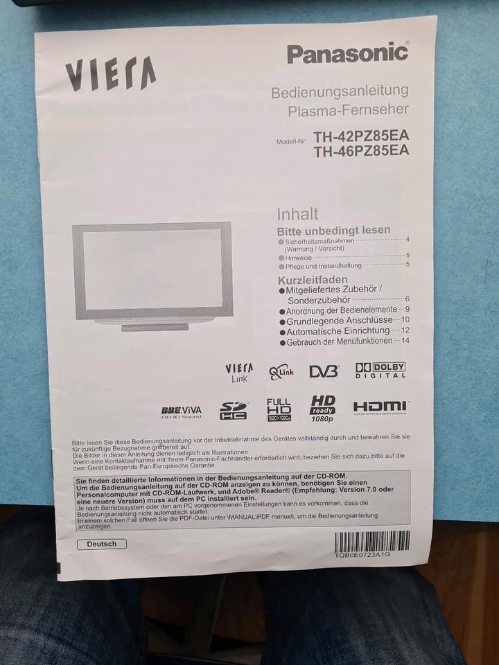 TV Panasonic TH 46 PZ85EA mit Wandhalterung &Standfuss in Enger